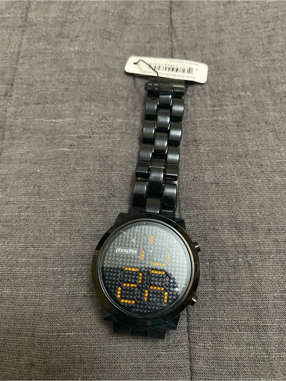 Phosphor Appear Black Bracelet Watch Amber Crystal